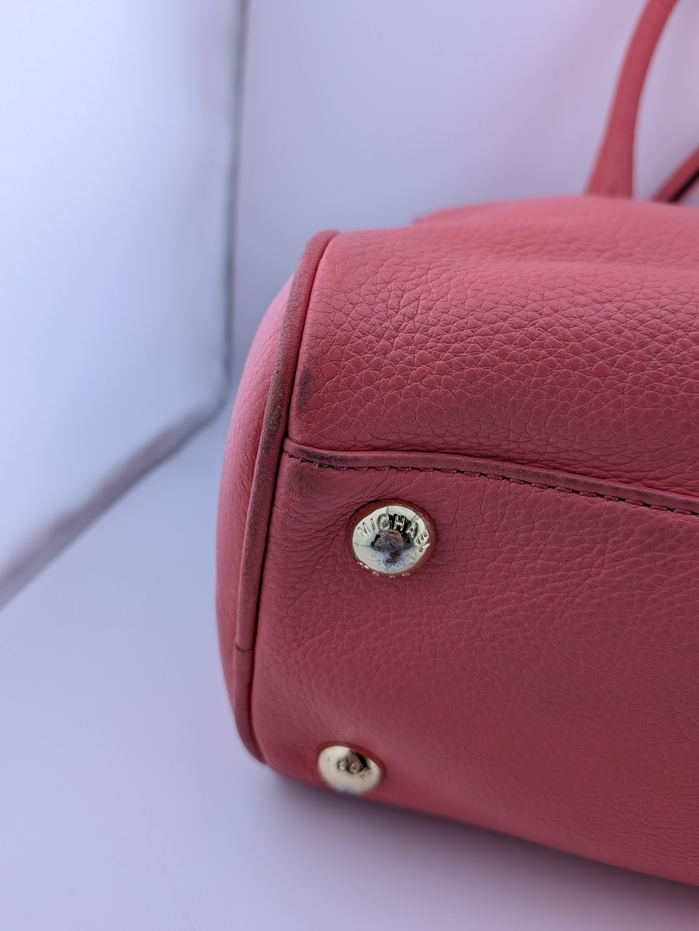 Michael Kors Coral Pebbled Leather Satchel with Gold Hardware - Picture 8 of 12